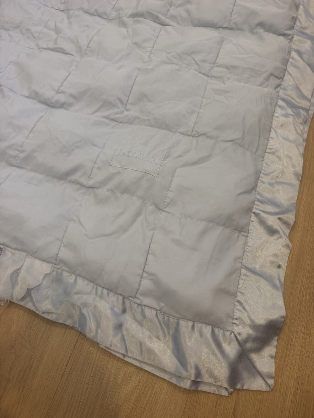 Vintage Laura Ashley Comforter Powder Blue With Satin Edging 84”x 94”